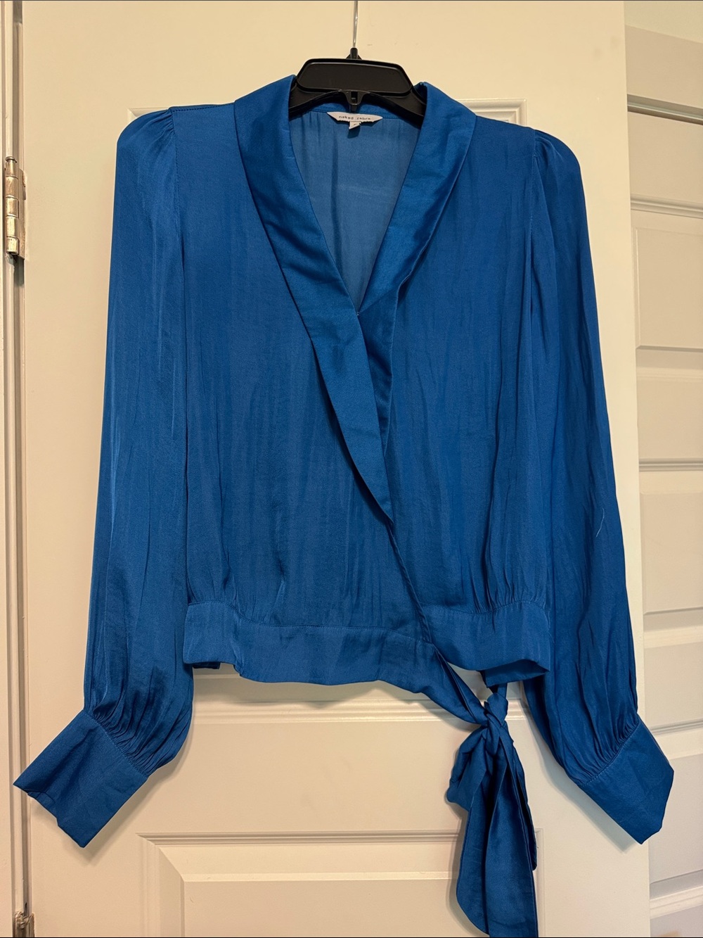 Naked Zebra Royal Blue Wrap-Front Blouse with Tie